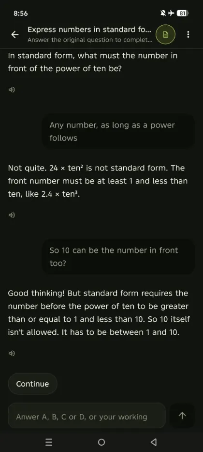 A student answers a standard form question and EdgAI explains what is missing